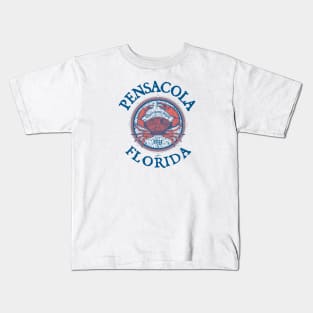 Pensacola, Florida, with Stone Crab on Wind Rose Kids T-Shirt